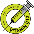 A yellow and black logo with an image of a syringe.