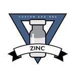A blue and white logo with a bottle of zinc.